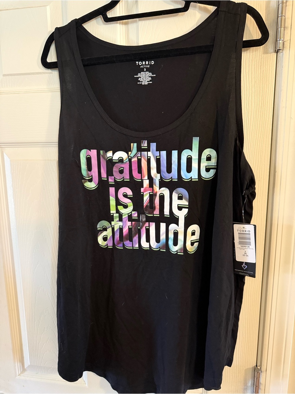 torrid Black Tank with Multicolor Holographic 'Gratitude is the Attitude' Print